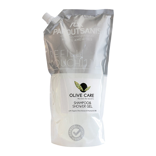 Shampodoccia in ricarica da 1000 ml. Linea Cortesia OLIVE CARE per Hotel,B&B e Case Vacanza. Confezione da 9 Unità.